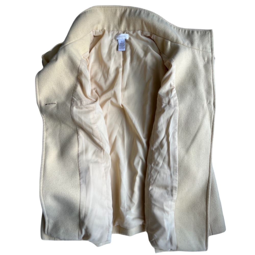 Chico’s Women Pale Yellow Felt 3/4 Sleeve Swing Jacket size 1 - Picture 2 of 4